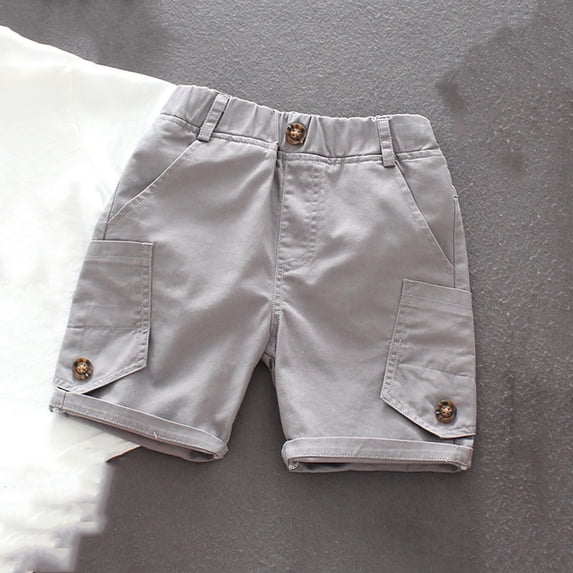 WQNVRNR Boys Cargo Shorts- Elastic Waist Pockets Soft Casual Summer Shorts Gray Size 1 Years