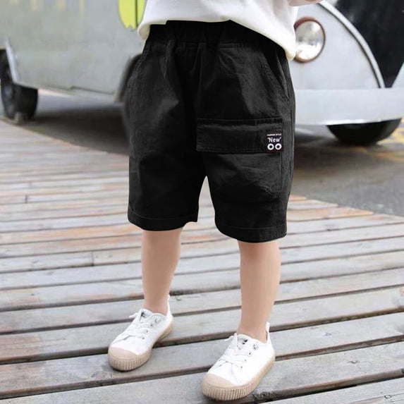 WQNVRNR Boys Cargo Shorts- Elastic Waist Soft Casual Pockets Summer Shorts Black Size 12