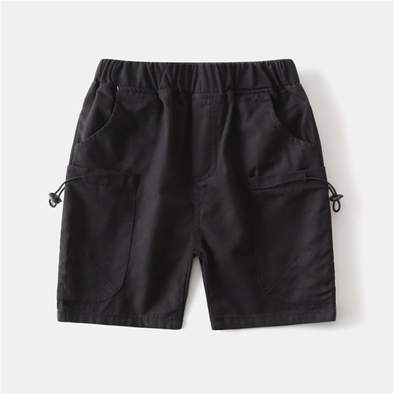 WQNVRNR Boys Cargo Shorts- Pockets Soft Casual Elastic Waist Summer Shorts Black Size 7 Years