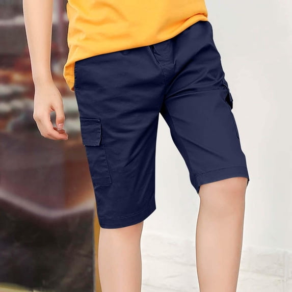 WQNVRNR Boys Cargo Shorts- Pockets Soft Casual Elastic Waist Summer Shorts Navy Size 5 Years