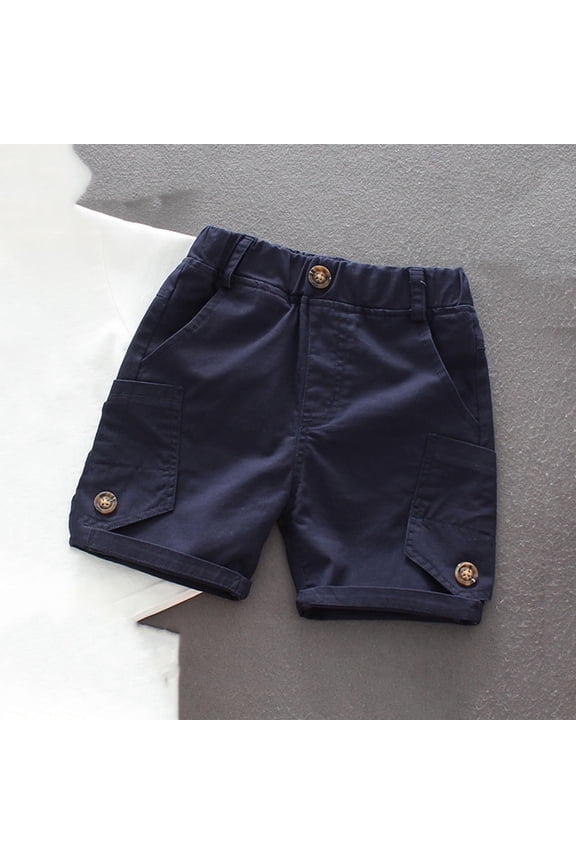 Boys Cargo Shorts- Soft Casual Elastic Waist Pockets Summer Shorts Navy Size 5 Years