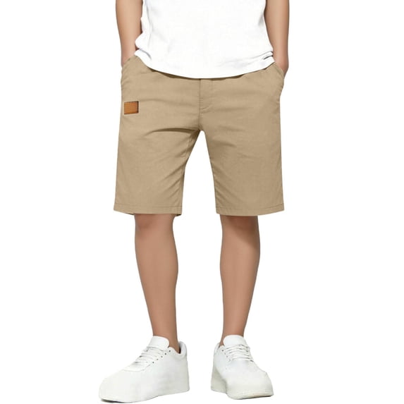 WQNVRNR Boys' Casual Shorts- Versatile Pockets Elastic Waist Elastic Waist Summer Pants Khaki Size 10