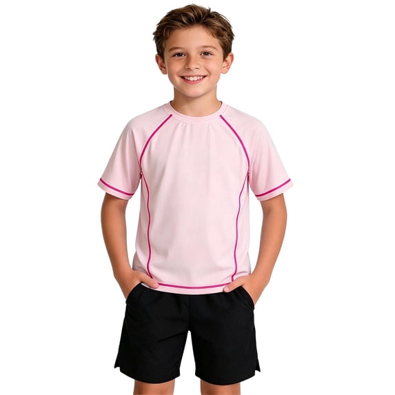 WQNVRNR Boys&Girls Athletic T-Shirt- Crewneck Yoga Breathable Quick Dry Unisex Kids Short Sleeve Tee Pink Size 8