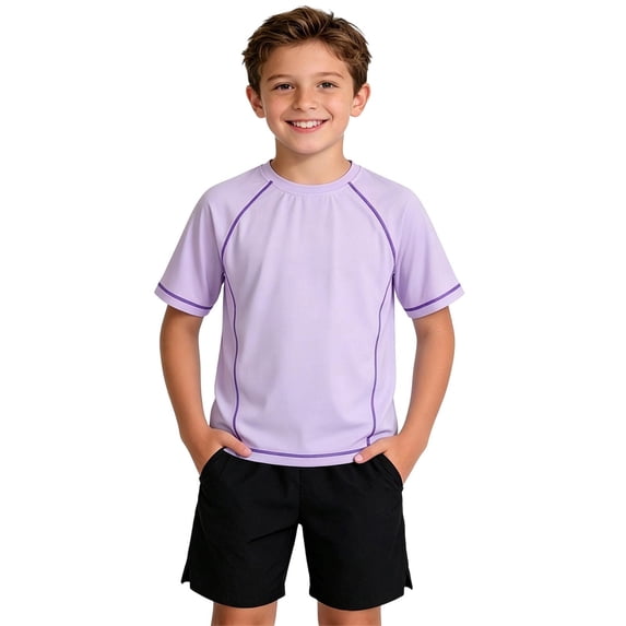 WQNVRNR Boys&Girls Athletic T-Shirt- Quick Dry Breathable Crewneck Yoga Unisex Kids Short Sleeve Tee Purple Size 12