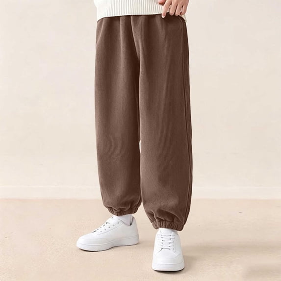 WQNVRNR Boys Girls Jogger Sweatpants Elastic Cuff Elastic Waist Fall Corduroy Casual Pants with Pockets Brown 3-4 Years