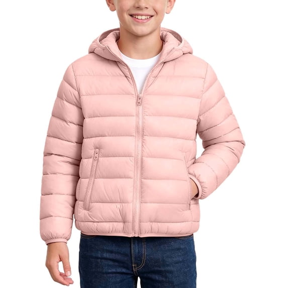 WQNVRNR Boys Puffer Jacket- Hooded Quilted Full Zip Lightweight Pink Size 14 Years