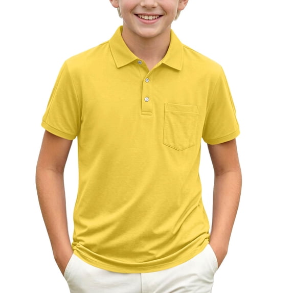 WQNVRNR Boys Short Sleeve Shirt- Pocket Button Uniform Collar Summer Tops Yellow Size 6