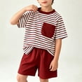 thumbnail image 1 of WQNVRNR Boys Summer Outfits Set- Casual Summer Lightweight Striped Short Sleeve Tee Shorts Cute 2Pcs Outfits Red Size 4, 1 of 7