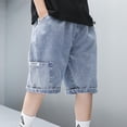 thumbnail image 1 of WQNVRNR Boys Summer Shorts- Fashion Casual Denim Elastic Waist Loose Fit Shorts Blue Size 14, 1 of 8