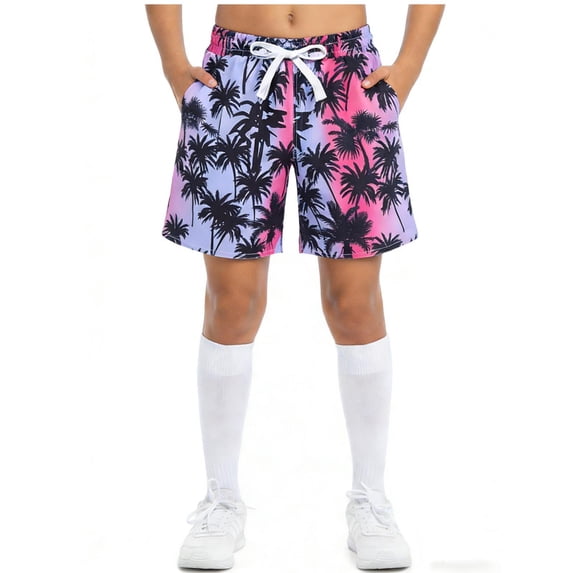 WQNVRNR Boys Swim Trunks- Fashion Print Drawstring Elastic Waist Casual Beach Shorts with Pockets Purple Size 8