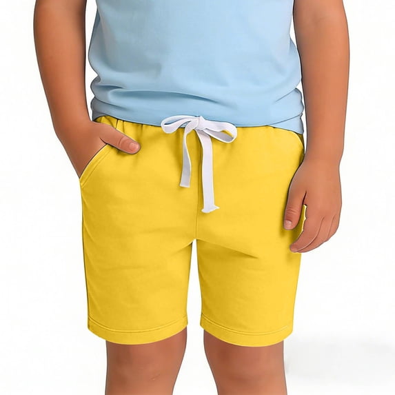 WQNVRNR Boys Summer Shorts- Fashion cotton Elastic Waist Casual Loose Fit Shorts Yellow Size 8