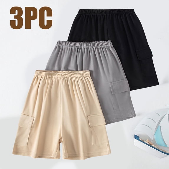 WQNVRNR Boys Summer Shorts- Outdoor Sports 3 Pack Elastic Waist Fashion Casual Loose Fit Shorts Black Size 4
