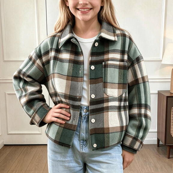 WQNVRNR Button Down Shirts for Girls Long Sleeve Casual Flannel Fall Plaid Tops Multicolor 10 Years