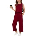 thumbnail image 1 of WQNVRNR Girls 2 Piece Outfits- Sleeveless Tank Top Wide Leg Pants Fashion Cute Casual Loose Matching Lounge Set with Pockets Wine Size 4, 1 of 9