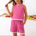 thumbnail image 1 of WQNVRNR Girls 2-Piece Sets- Sleeveless Tank Tops Shorts Set Rickrack Trim Cute Casual Trim Textured Summer Outfit Hot Pink Size 4-5Years, 1 of 9