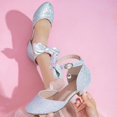 thumbnail image 1 of WQNVRNR Girls Bow Sequin Princess Shoes- Casual Wedding Party Soft Sole Low Heel Mary Jane Dress Shoes Silver Size 13.5 Little Kids, 1 of 9