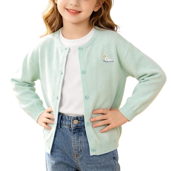 WQNVRNR Girls Button Cardigan- Fall Lightweight Fashion Cute Long Sleeve Casual Tops Green Size 8