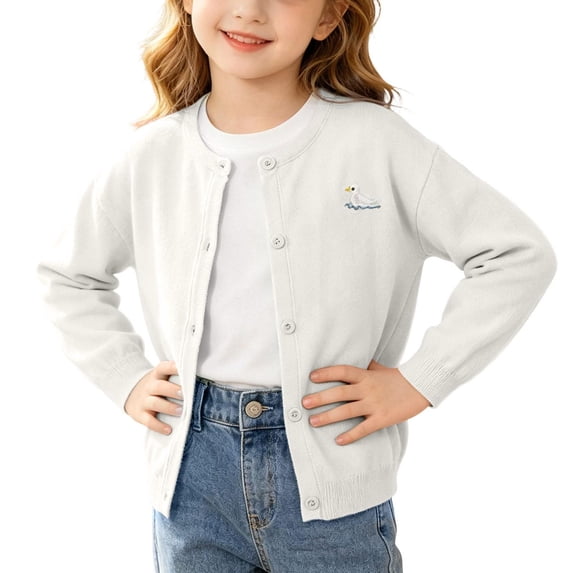 WQNVRNR Girls Button Cardigan- Fashion Cute Fall Lightweight Long Sleeve Casual Tops White Size 4