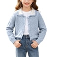 thumbnail image 1 of WQNVRNR Girls Button Cardigan- Fashion Cute Lightweight Fall Long Sleeve Casual Tops Blue Size 2, 1 of 9