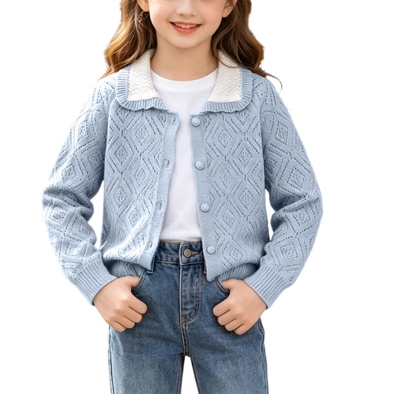 WQNVRNR Girls Button Cardigan- Fashion Cute Lightweight Fall Long Sleeve Casual Tops Blue Size 2