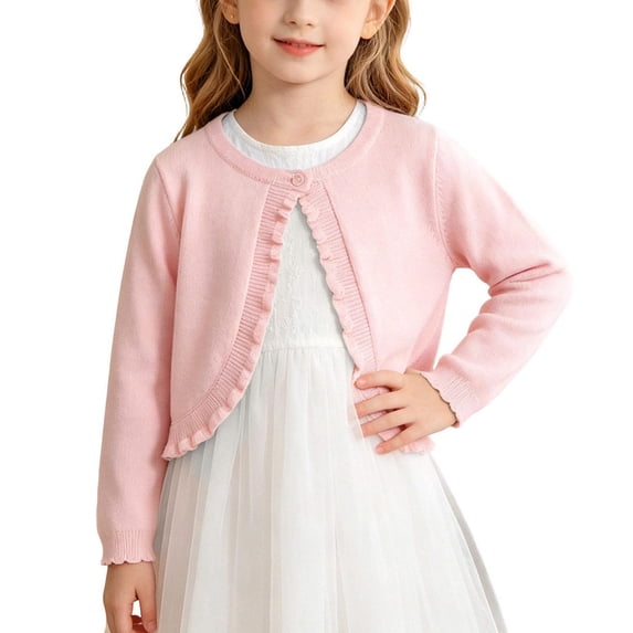 WQNVRNR Girls Button Cardigan- Fashion Cute Lightweight Long Sleeve Fall Casual Tops Pink Size 2