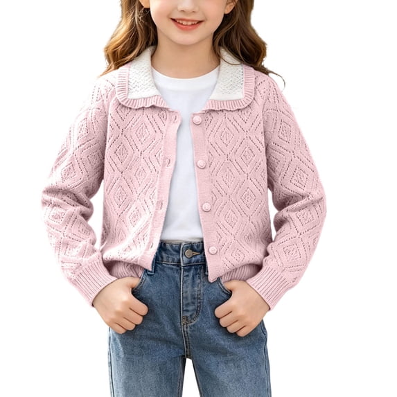 WQNVRNR Girls Button Cardigan- Fashion Cute Lightweight Long Sleeve Fall Casual Tops Pink Size 5