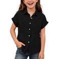 thumbnail image 1 of WQNVRNR Girls Button Down Shirts- Cute Soft Kids Short Sleeve Uniform Dress Shirt Black Size 4, 1 of 9