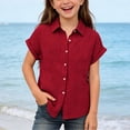 thumbnail image 1 of WQNVRNR Girls Button Down Shirts- Uniform Cute Soft Kids Short Sleeve Dress Shirt Hot Pink Size 8, 1 of 9