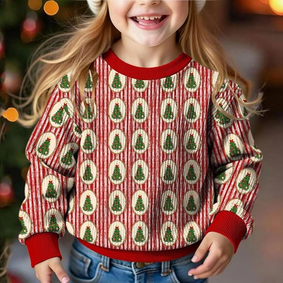 WQNVRNR Girls Christmas Knit Sweater Crewneck Holiday Long Sleeve Casual Comfortable Cute Pullover Tops Multicolor 12