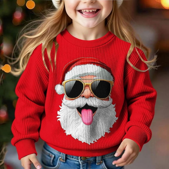WQNVRNR Girls Christmas Knit Sweater Crewneck Long Sleeve Casual Comfortable Holiday Cute Pullover Tops Multicolor 5T
