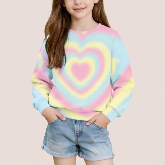 WQNVRNR Girls Crewneck Sweatshirt Heart Print Long Sleeve Casual Pullover Cute Tops Yellow 6