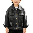 thumbnail image 1 of WQNVRNR Girls Denim Jacket- Drop Shoulder Casual Button Front Fall Jean Jacket Coat with Pockets Black Size 18 Months, 1 of 6