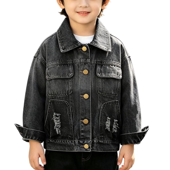 WQNVRNR Girls Denim Jacket- Drop Shoulder Casual Button Front Fall Jean Jacket Coat with Pockets Black Size 18 Months