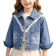 thumbnail image 1 of WQNVRNR Girls Denim Jacket- Fall Casual Button Front Drop Shoulder Jean Jacket Coat with Pockets Blue Size 3 Years, 1 of 7
