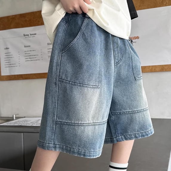 WQNVRNR Girls Denim Shorts- Summer Fashion Casual Elastic Waist Short with Pockets Blue Size 10