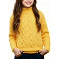 thumbnail image 1 of WQNVRNR Girls Fall Winter Sweater Mock Neck Long Sleeve Cable Knit Soft Loose Knit Pullover Yellow 2 Years, 1 of 7
