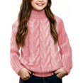 thumbnail image 1 of WQNVRNR Girls Fall Winter Sweater Soft Loose Mock Neck Long Sleeve Cable Knit Knit Pullover Pink 6 Years, 1 of 7