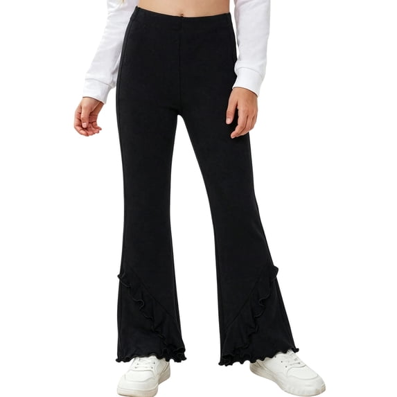 WQNVRNR Girls Flared Pants Casual Slimming Ruffle Hem Elastic High Waist Kids Long Pants Black 6 Years