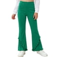 thumbnail image 1 of WQNVRNR Girls Flared Pants Slimming Casual Elastic High Waist Ruffle Hem Kids Long Pants Green 6 Years, 1 of 6