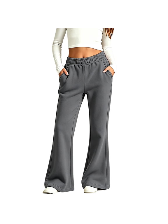 Girls Fleece Lined Leggings Casual Elastic Waist Fleece Lined Cotton Bell Bottom Sweatpants Dark Gray 12