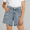 thumbnail image 1 of WQNVRNR Girls Jean Shorts- Distressed Ripped High Waist Vintage Casual Denim Shorts with Pockets Light Blue Size 8, 1 of 9