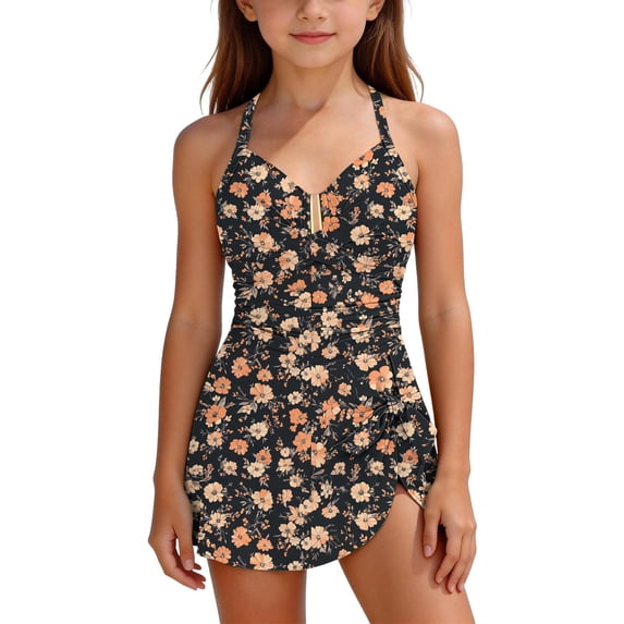 WQNVRNR Girls One-piece Swimsuits- Tie Knot Bathing Suit Tummy Control Adjustable Straps Tankini Swim Dress Multicolor Size 6