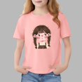 thumbnail image 1 of WQNVRNR Girls Rabbit Print T-Shirt- Cotton Cute Short Sleeve Summer Crew Neck Pullover Top Pink Size 8, 1 of 6