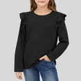 thumbnail image 1 of WQNVRNR Girls Ruffle Cotton T Shirts- Long Sleeve Cute Casual Fashion Kids Tops Black Size 10, 1 of 6