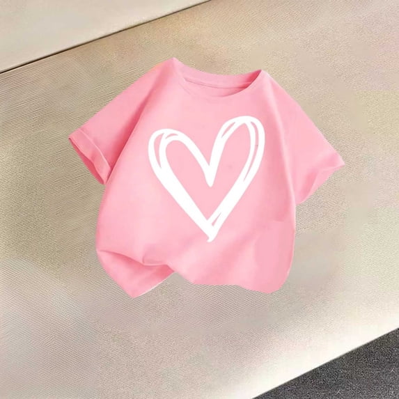 WQNVRNR Girls Summer Short Sleeve Tee- Casual Printed Cotton Crewneck Cute T Shirt Pink Size 4