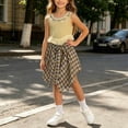 thumbnail image 1 of WQNVRNR Girls Sweet Two-Piece Outfit- Elastic Waist Plaid Bow Midi Skirt Sleeveless Crewneck Top School Outfit Casual Summer Clothes Set Yellow Size 1 Years, 1 of 9