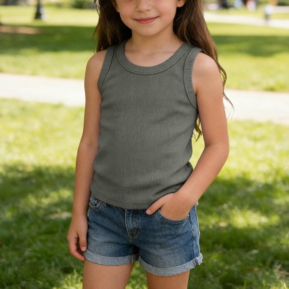 WQNVRNR Girls Tank Tops- Ribbed Knit Racerback Slim Fit Undershirts Summer Basic Tanks Green Size 12