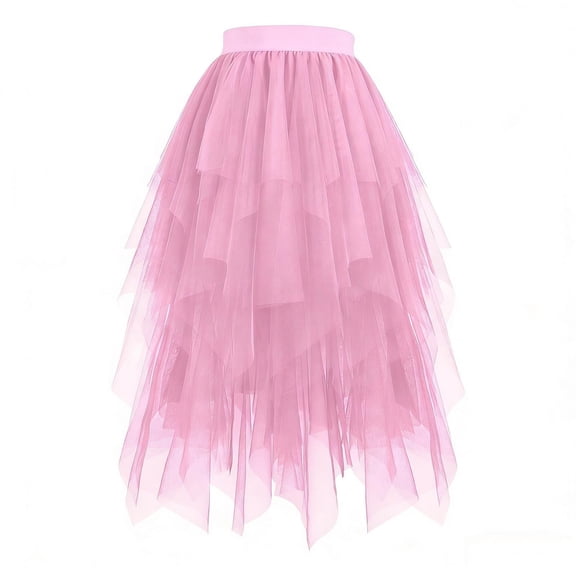 WQNVRNR Girls Tulle Skirts- High Waist Irregular Hem A Line Long Ruffle Skirts Pink Size 12