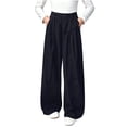 thumbnail image 1 of WQNVRNR Girls Wide Leg Pants High Waist Lightweight Pleated Loose Drawstring Casual Pants Navy 13 Years, 1 of 8