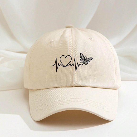 WQNVRNR Heart Print Baseball Cap- Adjustable Snapback Breathable Curved Bill Men & Women Outdoor Headwear Beige Size Free Size